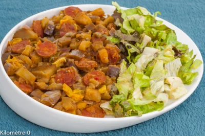 Photo de recette de mijoté, aubergines, épices cajun, chorizo, tomates, été, estival, facile, healthy, bio, Kilomètre-0, blog de cuisine réalisée à partir de produits de saison et issus de circuits courts
