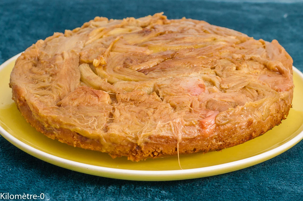 Photo de recette de gâteau, rhubarbe, litchi, tatin, dessert, printemps, été, automne, facile, rapide, Kilomètre-0, blog de cuisine réalisée à partir de produits de saison et issus de circuits courts