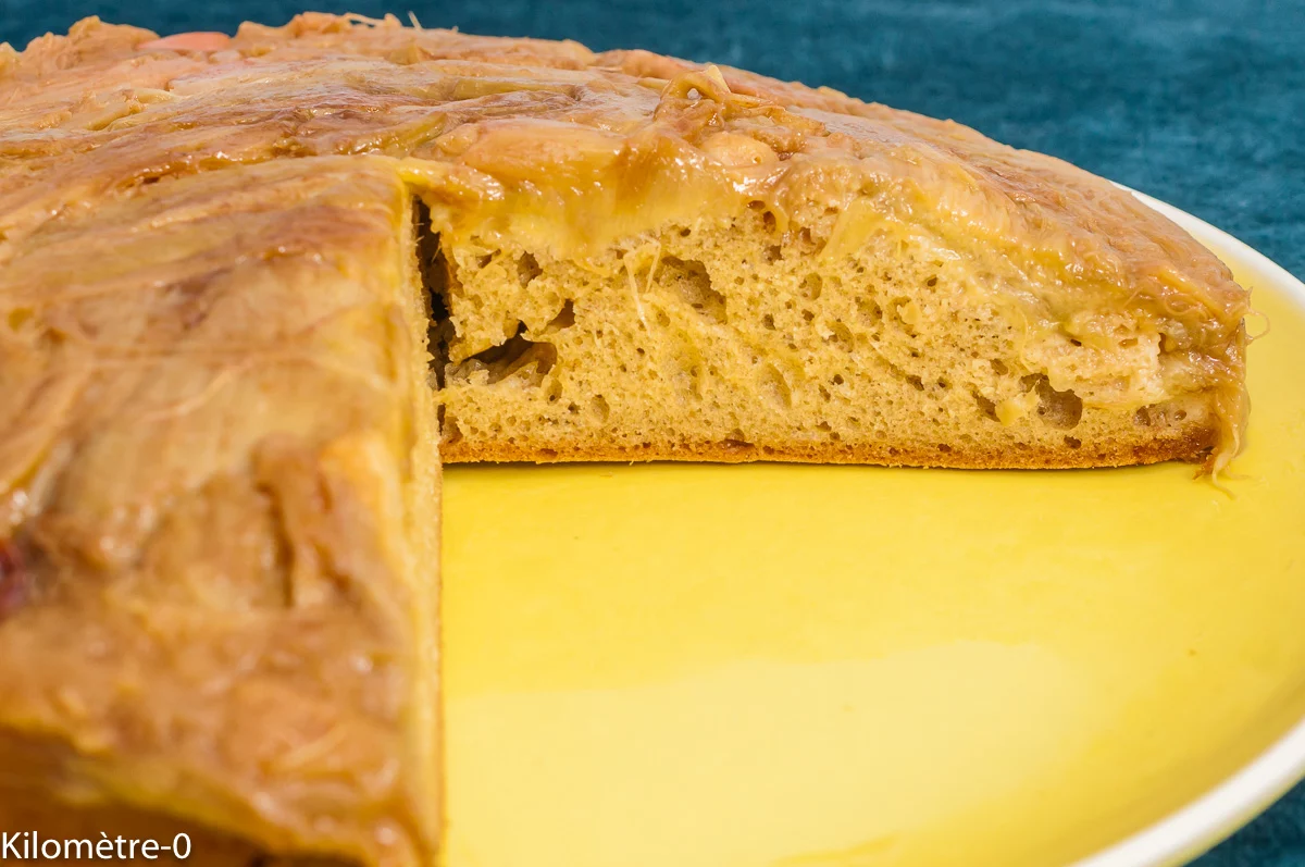 Photo de recette de gâteau, rhubarbe, litchi, tatin, dessert, printemps, été, automne, facile, rapide, Kilomètre-0, blog de cuisine réalisée à partir de produits de saison et issus de circuits courts