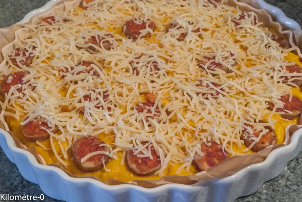Tarte salée au potimarron, chorizo et emmental - Étape 7
