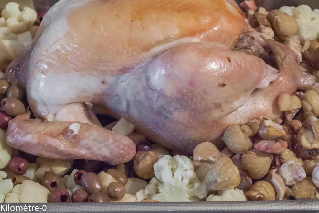 Poulet rôti automnal aux châtaignes, chou fleur, céleri et olives - Étape 4