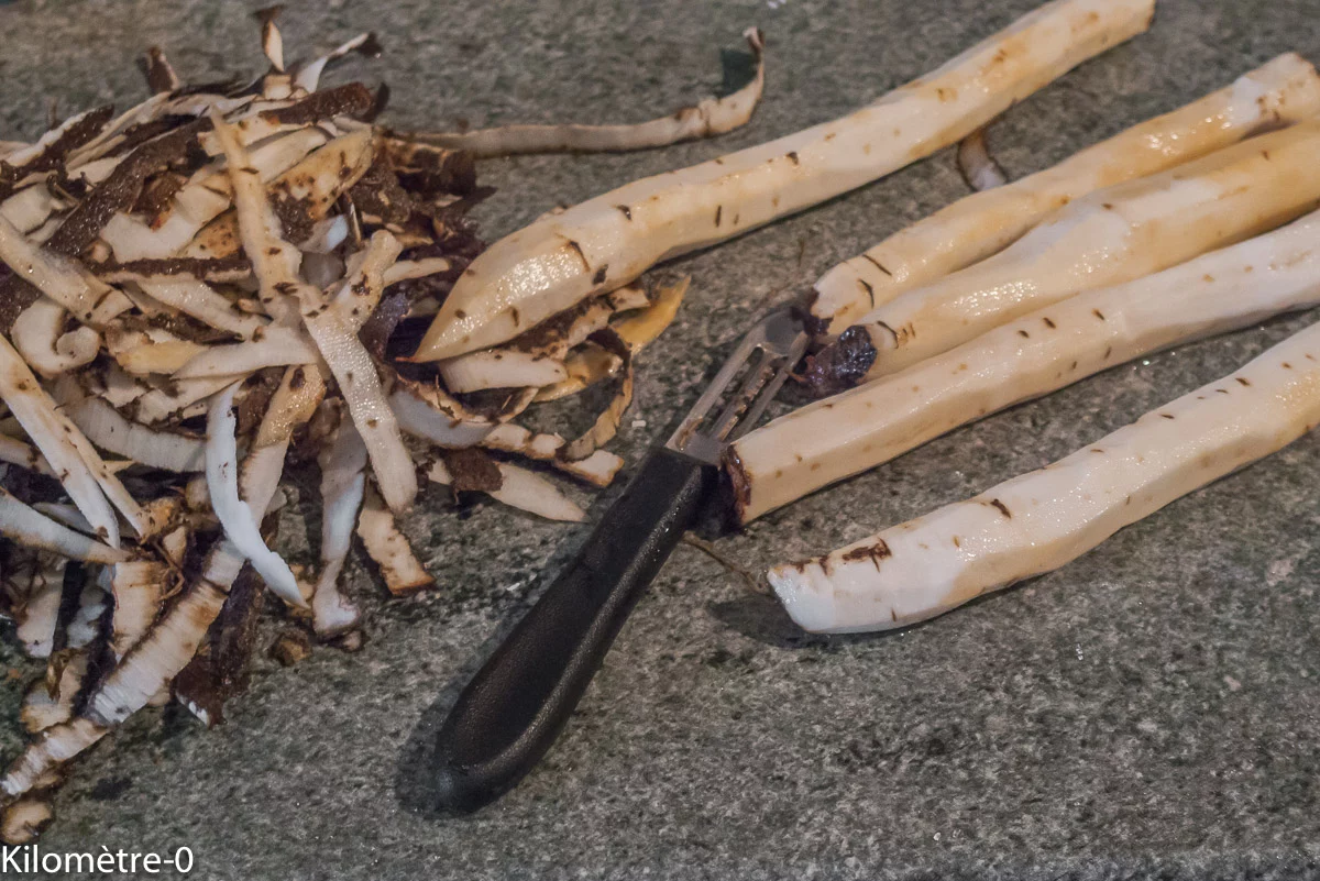 Photo de recette de scorsonères, cuisson, préparation, bio, Kilomètre-0, blog de cuisine réalisée à partir de produits de saison et issus de circuits courts