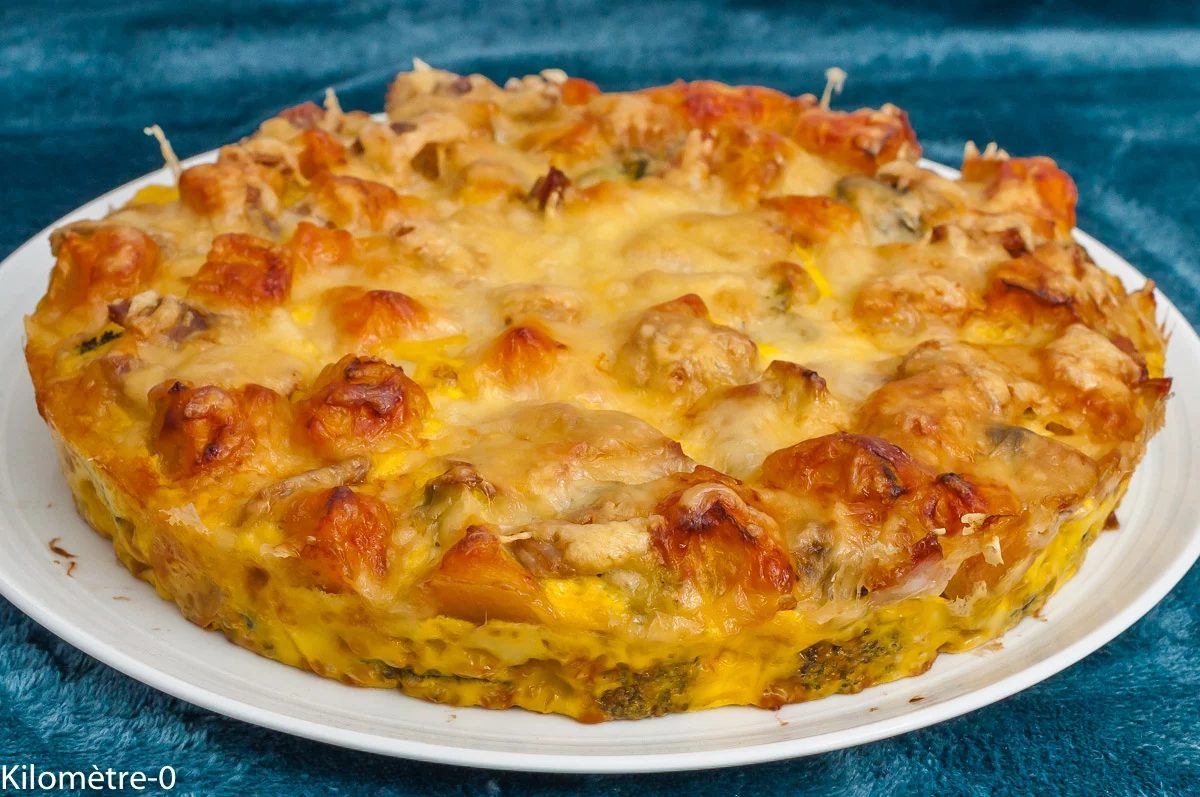 Photo de recette de clafoutis, salé, légumes, automne, hiver, brocolis, patates douces, facile, rapide, quiche sans pâte, Kilomètre-0, blog de cuisine réalisée à partir de produits de saison et issus de circuits courts