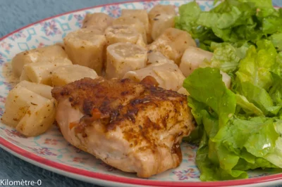 Photo de recette de poulet, volaille, épices, salsifis, scorsonères, crème, automne, hiver, facile, healthy, bio Kilomètre-0, blog de cuisine réalisée à partir de produits de saison et issus de circuits courts