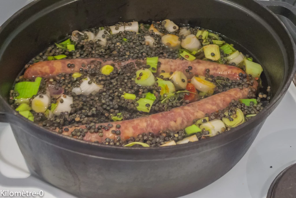 Mijoté de lentilles aux poireaux et saucisses fumées - Étape 4