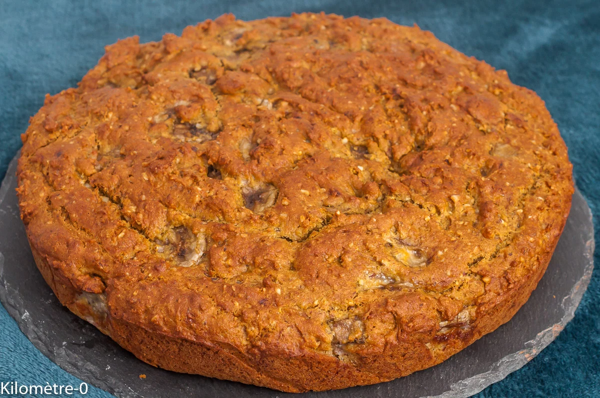 Photo de recette de cake, gâteau du matin, amandes, farines depetit épeautre, farine de lupin, bio, healthy, bananes, facile, rapide protéiné, petit déjeuner, Kilomètre-0, blog de cuisine réalisée à partir de produits de saison et issus de circuits courts
