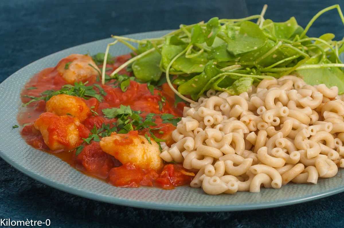 Photo de recette de joues de lotte, recette créole, lotte, poisson, tomate, piment, facile, mijoté, pâtes, facile, Kilomètre-0, blog de cuisine réalisée à partir de produits de saison et issus de circuits courts