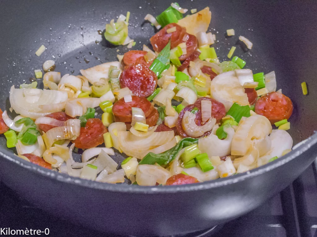Œufs sur le plat aux légumes de saison et chorizo - Étape 3
