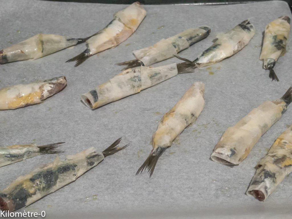 Sardines farcies à la moutarde et enroulées dans de la pâte filo - Étape 4