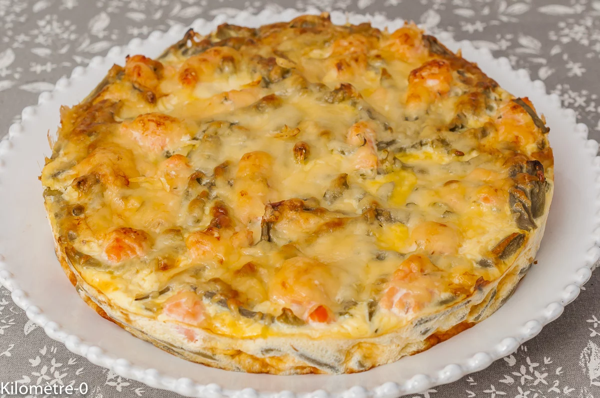 Photo de recette de clafoutis, saumon, poisson, poisson gras, haricots verts, légumes, été, automne, quiche, salé, facile, rapide, compleet, Kilomètre-0, blog de cuisine réalisée à partir de produits de saison et issus de circuits courts