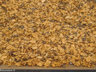 Photo de recette de granola salé, graines, maison, facile, healthy, Kilomètre-0, blog de cuisine réalisée à partir de produits de saison et issus de circuits courts