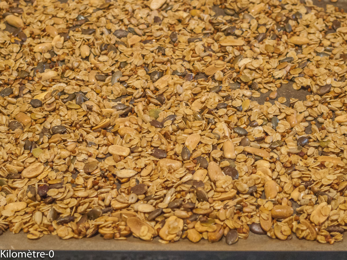 Photo de recette de granola salé, graines, maison, facile, healthy, Kilomètre-0, blog de cuisine réalisée à partir de produits de saison et issus de circuits courts