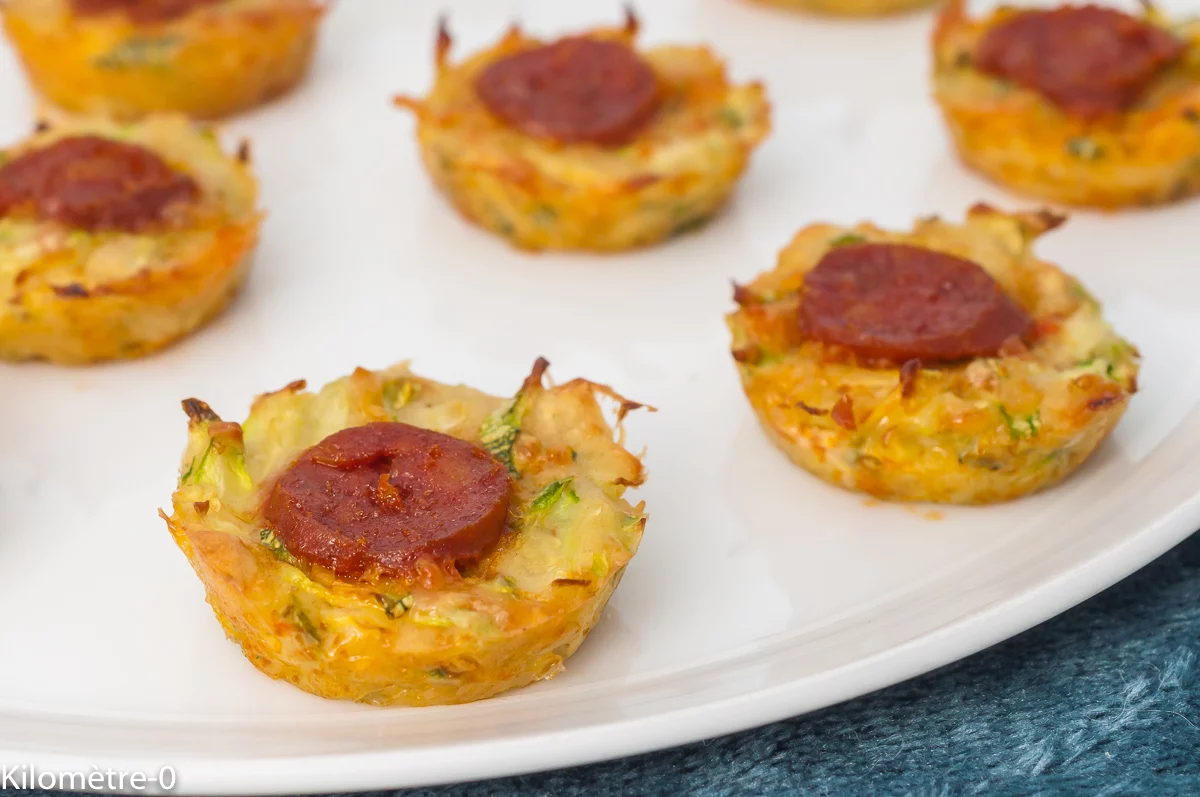 Photo de recette de bouchées, salées, apéro, facile, rapide, healthy, bio, léger, légumes, courgettes, chorizo, été, automne, Kilomètre-0, blog de cuisine réalisée à partir de produits de saison et issus de circuits courts