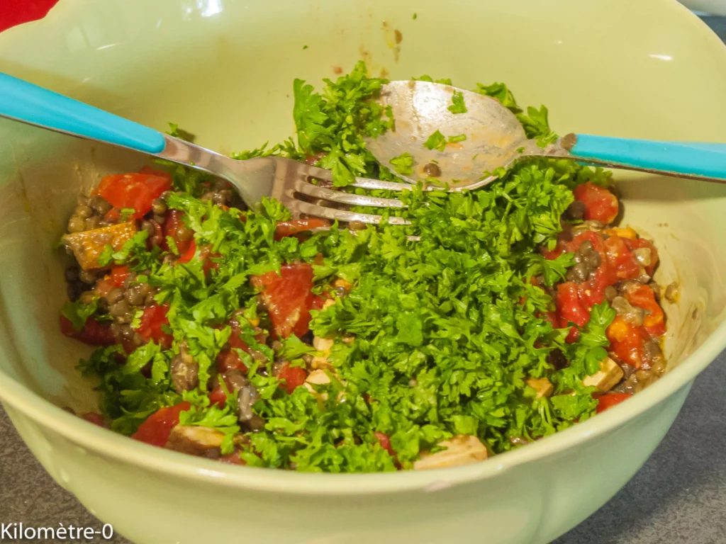Salade de lentilles au tofu et tomates - Étape 5