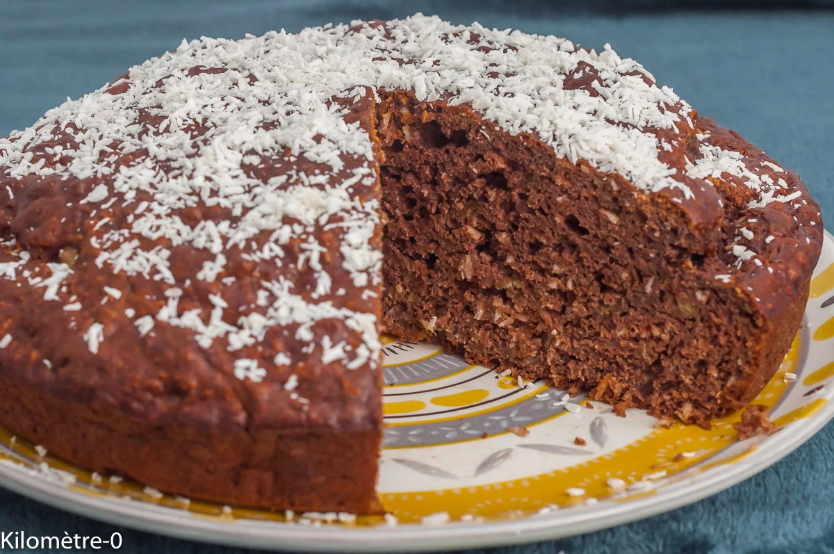Photo de recette de gâteau du matin, gâteau, matin, petit déjeuner, goûter, bananes, chocolat, facile, cake, gros gâteu, économique, cacao, Kilomètre-0, blog de cuisine réalisée à partir de produits de saison et issus de circuits courts