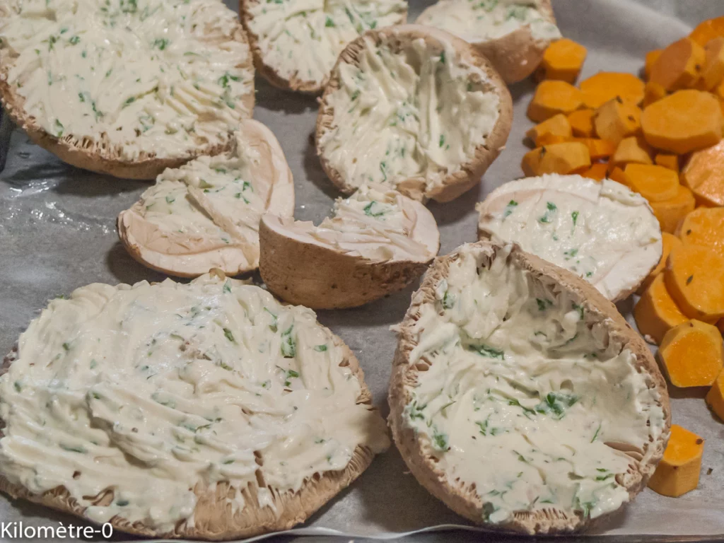 Coulemelles farcies à la ricotta et aux noix, légumes au four - Étape 6