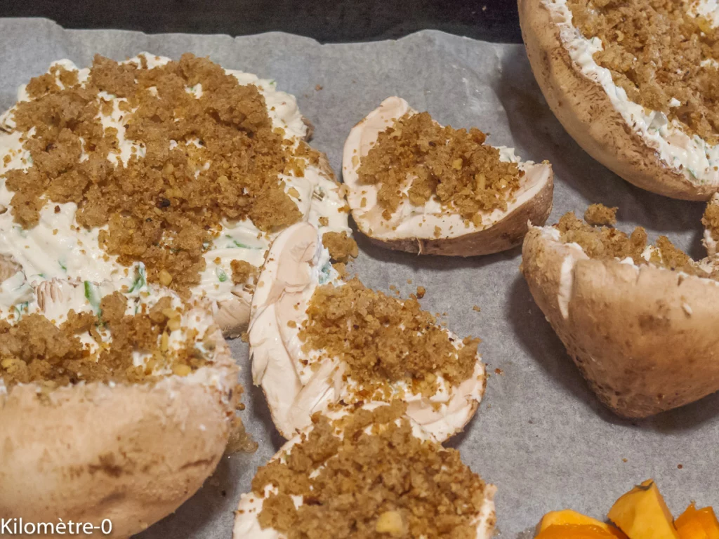 Coulemelles farcies à la ricotta et aux noix, légumes au four - Étape 7