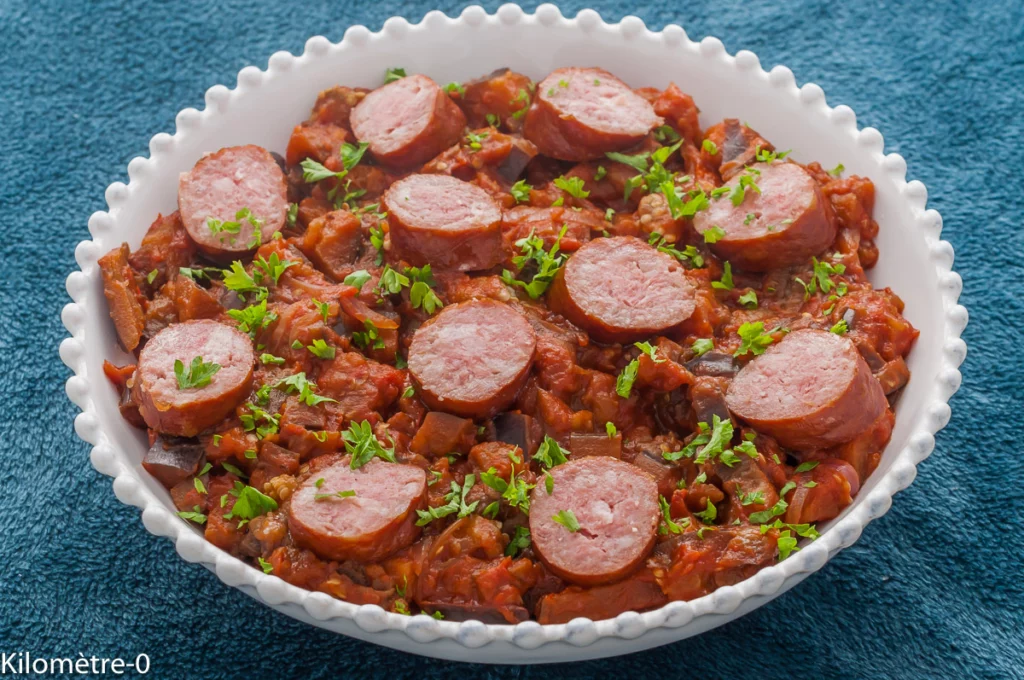 Aubergines confites à la saucisse montbéliarde - Étape 8