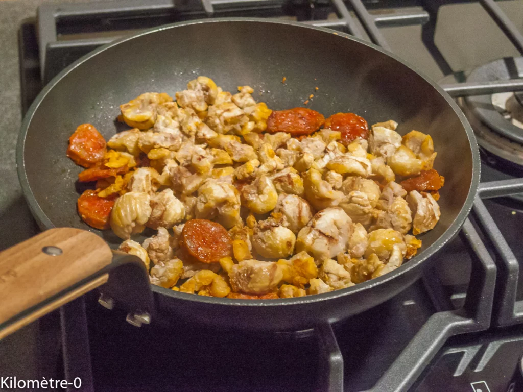 Poêlée de châtaignes au chorizo et aux saint jacques. - Étape 3