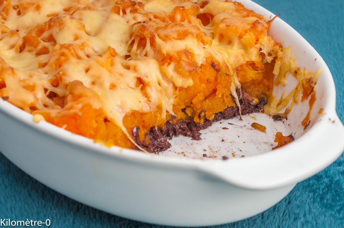 Photo de recette de gratin, patates douces, boudins noirs, boudin, fromage, comté, facile, automne, hiver, bio, Kilomètre-0, blog de cuisine réalisée à partir de produits de saison et issus de circuits courts