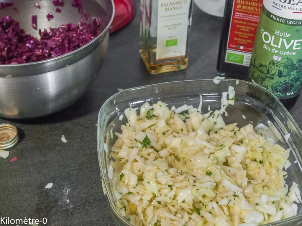Salade de chou rouge et chou blanc au canard - Étape 3
