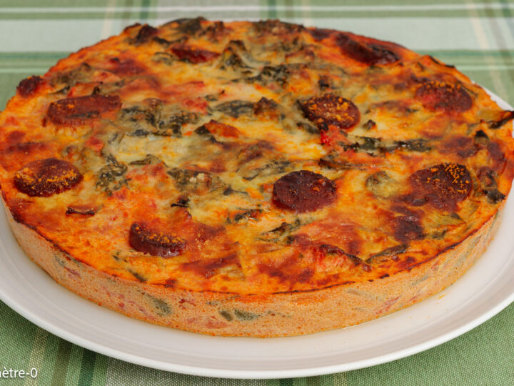 Recette, Kilomètre-0, clafoutis, salé, quiche sans pâte, légumes, printemps, été, automne, hiver, blettes, chorizo, lait de coco, facile, bio, rapide,