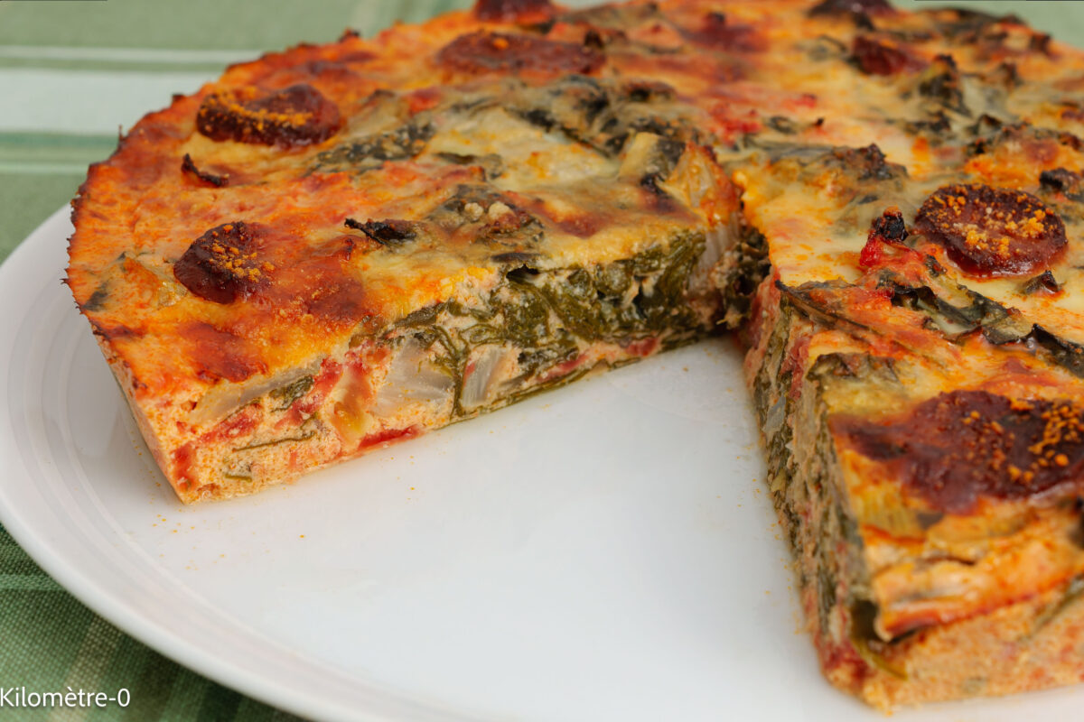 Recette, Kilomètre-0, clafoutis, salé, quiche sans pâte, légumes, printemps, été, automne, hiver, blettes, chorizo, lait de coco, facile, bio, rapide,
