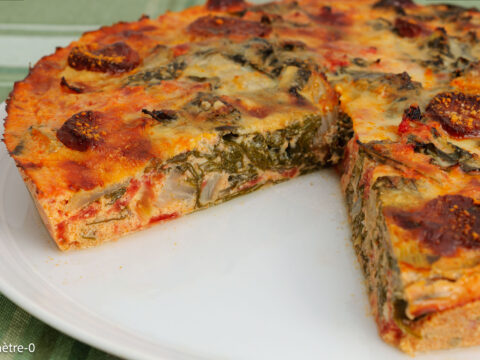 Recette, Kilomètre-0, clafoutis, salé, quiche sans pâte, légumes, printemps, été, automne, hiver, blettes, chorizo, lait de coco, facile, bio, rapide,