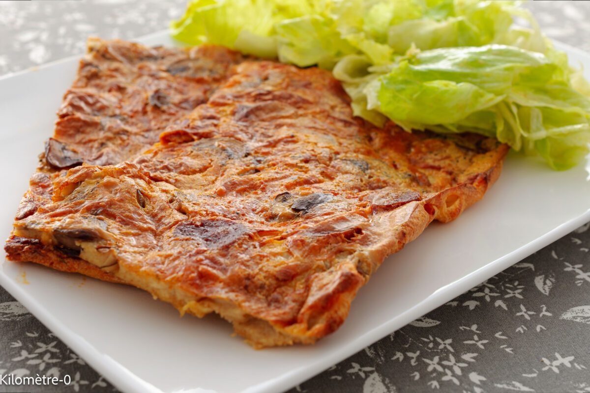 Recette de crêpes, pizza, champignons, chorizo, fromage, facile, rapide, économique, bio, Kilomètre-0