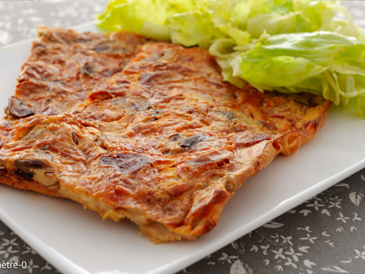 Recette de crêpes, pizza, champignons, chorizo, fromage, facile, rapide, économique, bio, Kilomètre-0