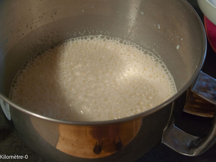 Flan coco : étape 2 — Fouettez le tout et ajoutez le lait concentré, le lait ...